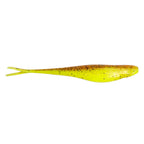 Scented jerk shad lure, chartreuse yellow with brown speckles and forked tail