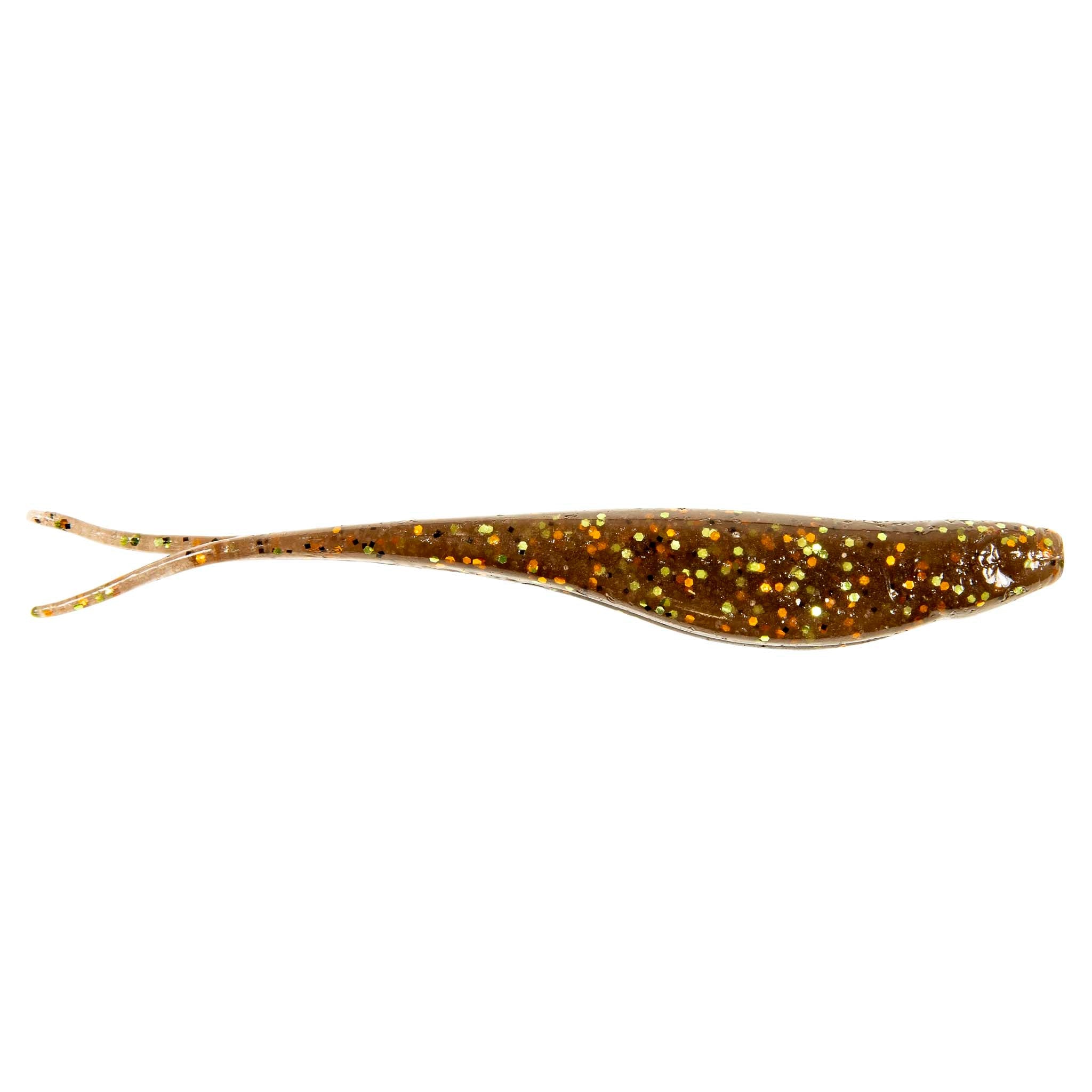 Scented jerk shad lure, dark brown-gold glitter with forked tail