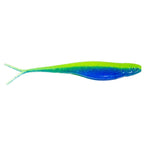Scented jerk shad lure, neon green to blue gradient with forked tail