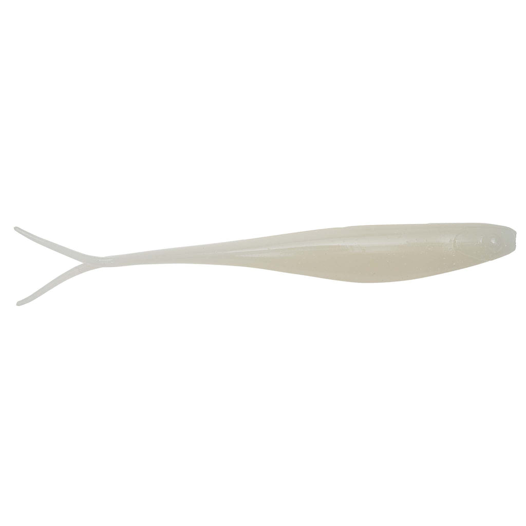 Scented jerk shad lure, translucent light gray with pale fins and forked tail