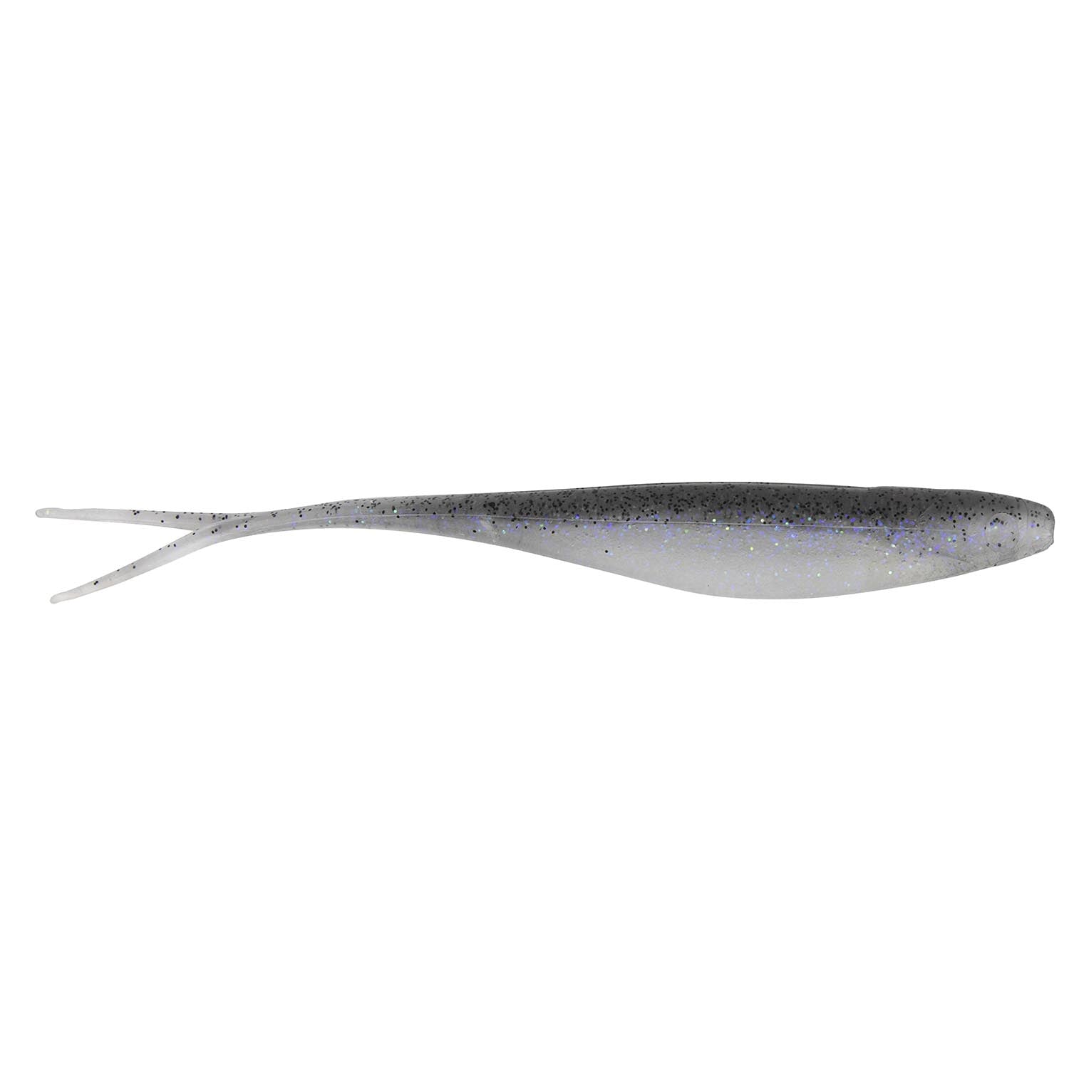 Scented jerk shad lure, dark gray top and silver belly with fine speckles