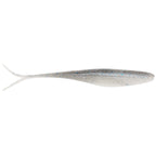Scented jerk shad soft plastic lure in pearl white with silver speckles, forked tail.