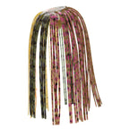 Fishing lure skirt with iridescent black and bronze strands, pink confetti