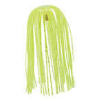 Fishing lure skirt with chartreuse translucent hanging strands, black speckles