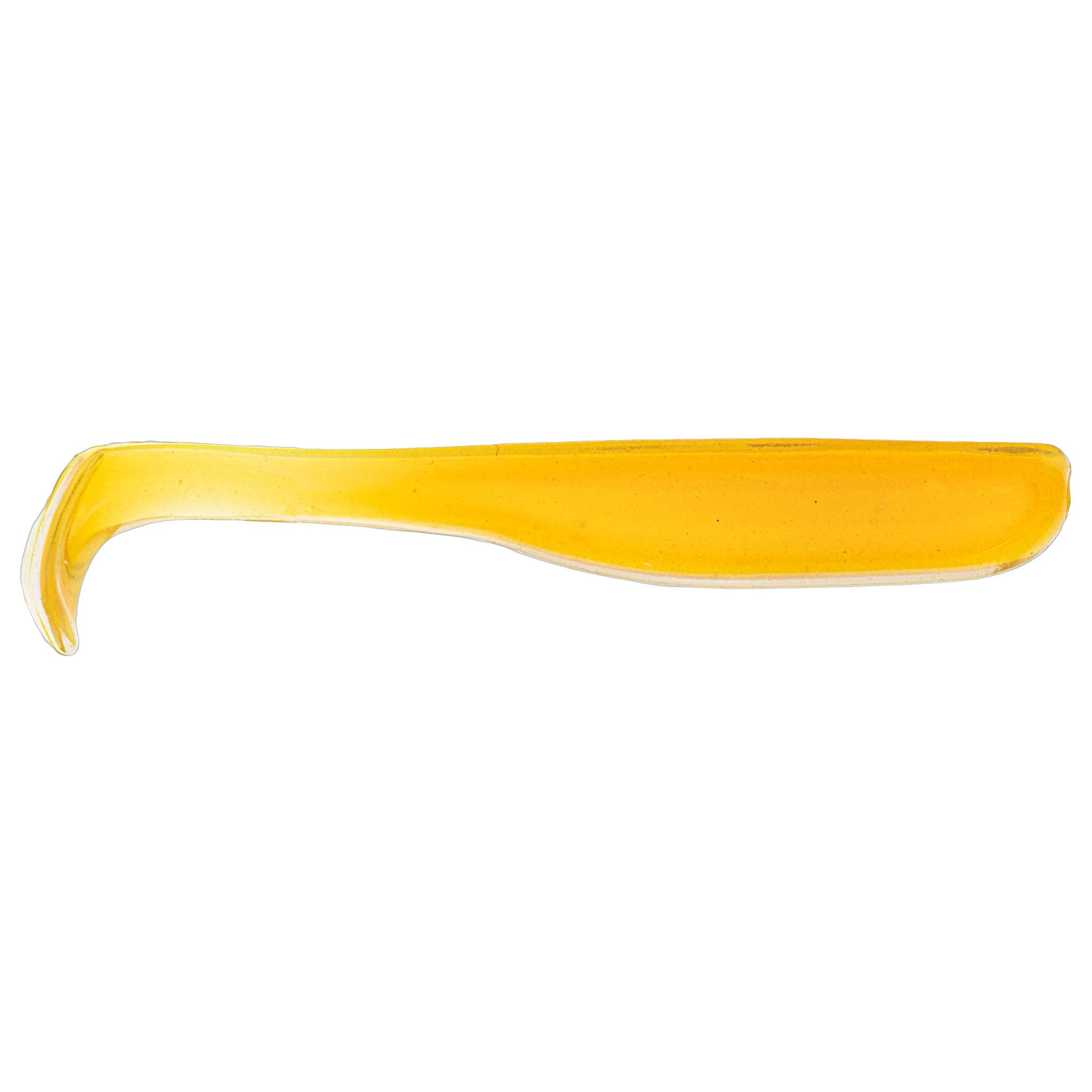 Slim swimbait lure, translucent orange-yellow gradient with clear body