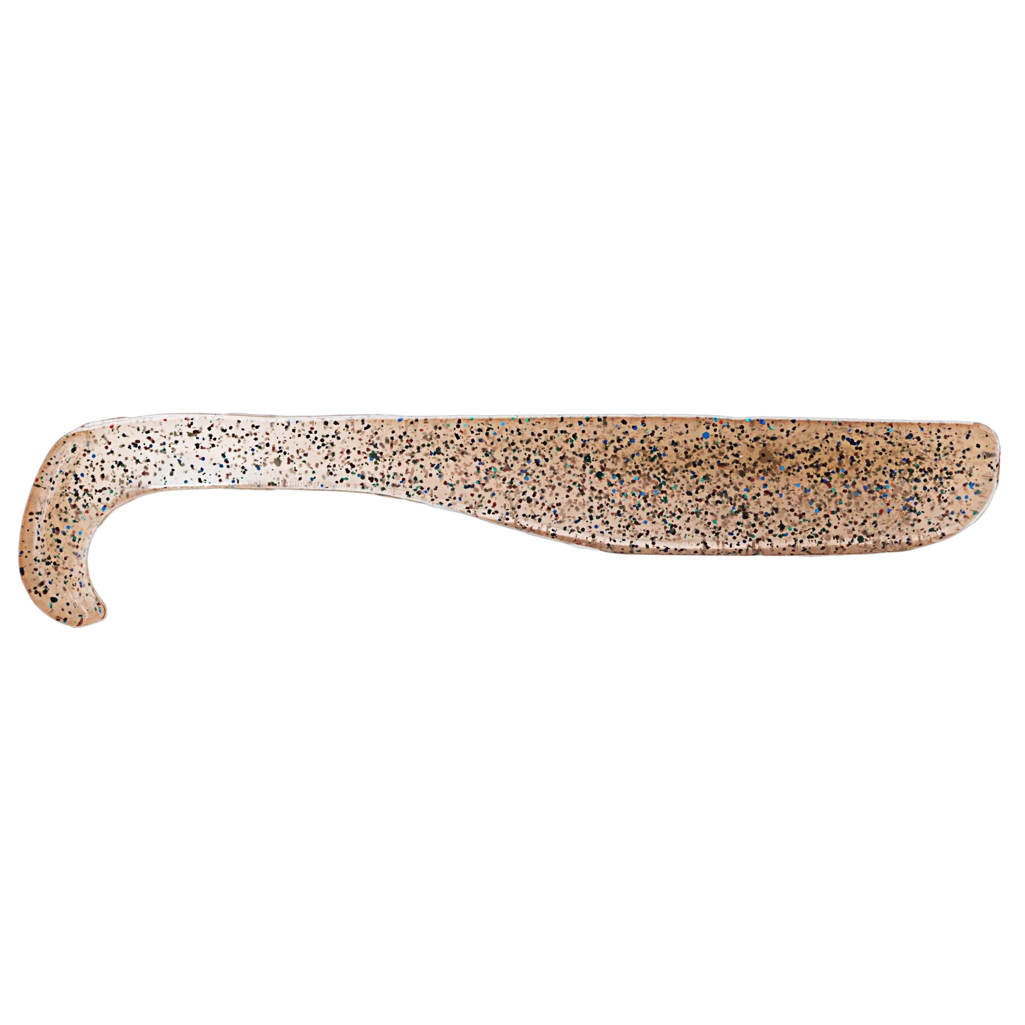 Slim swimbait lure, tan pearl with orange-brown speckled pattern