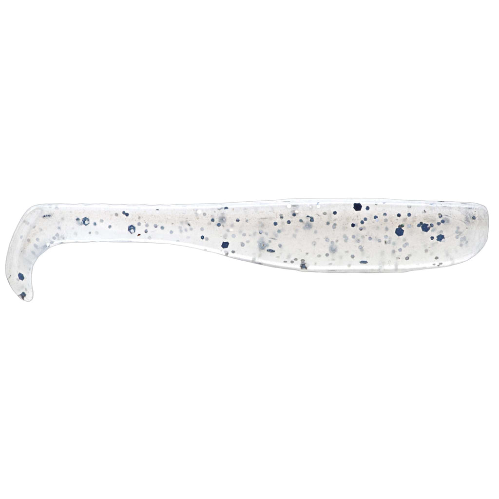 Slim swimbait lure, white translucent with scattered blue specks