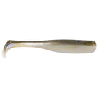 Slim swimbait lure, translucent pearl with speckled gold and blue dots