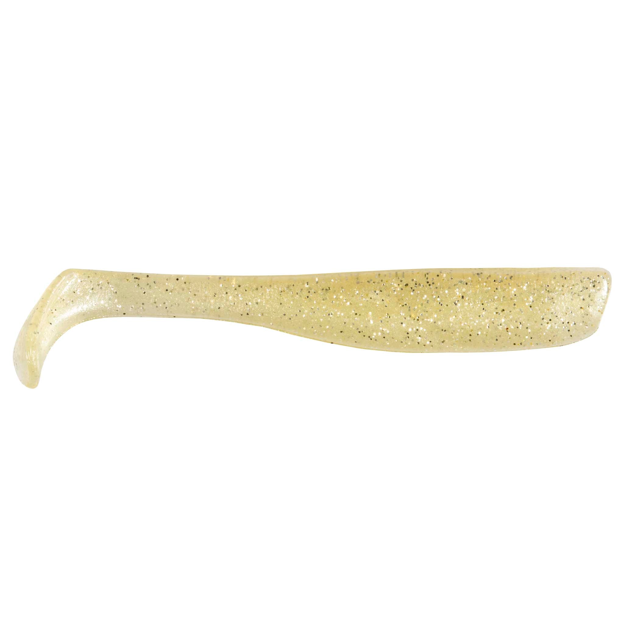 Slim swimbait lure, pale gold translucent with fine glitter coating