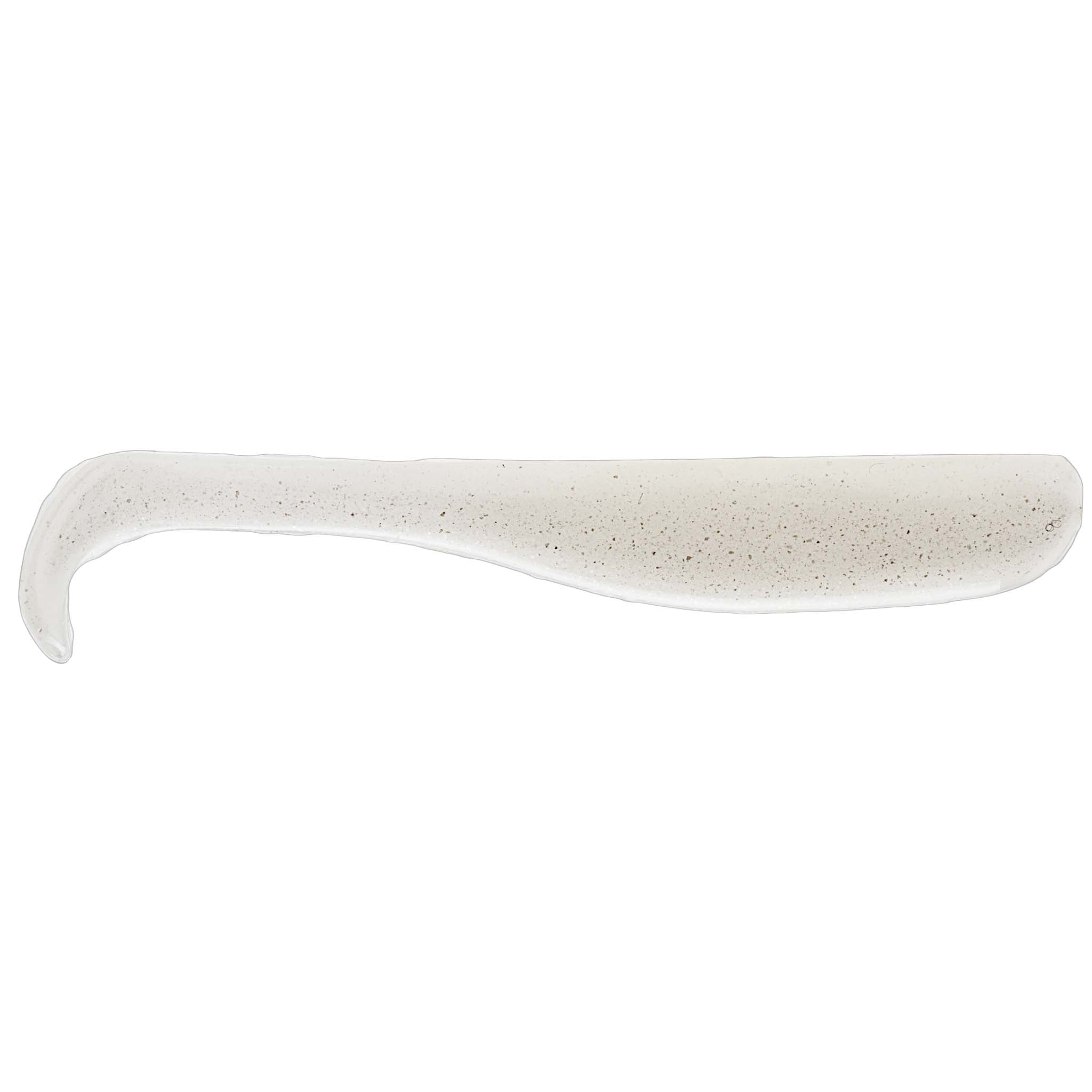 Slim swimbait lure, light pearl translucent with subtle speckled shimmer