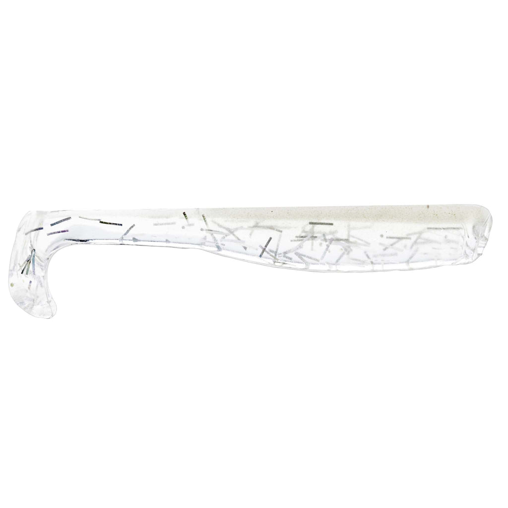 Slim swimbait lure, clear translucent with thin crisscross stripe lines