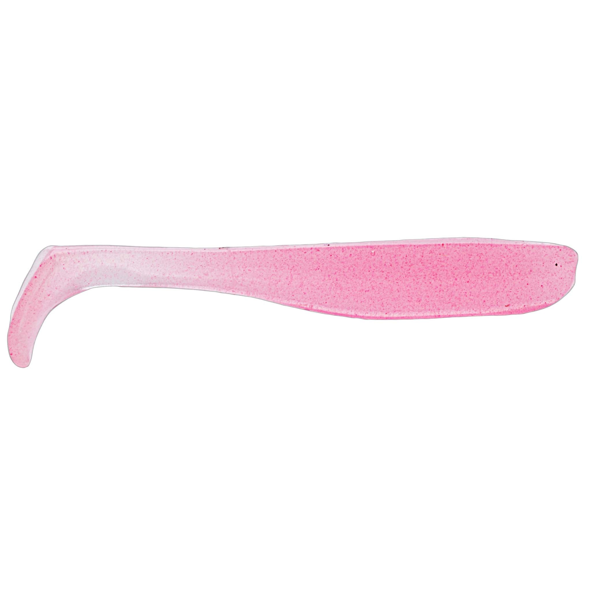 Slim swimbait lure, translucent pink with fine glitter speckling