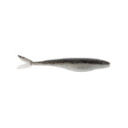 Silver gray fishing lure with white tail and speckled finish