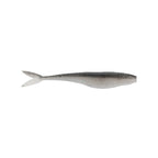 Gray and black speckled fishing lure with forked tail and tapered body