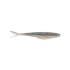 Silver speckled fishing lure with forked tail and tapered body