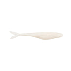 Pearl white translucent fishing lure with forked tail and tapered body