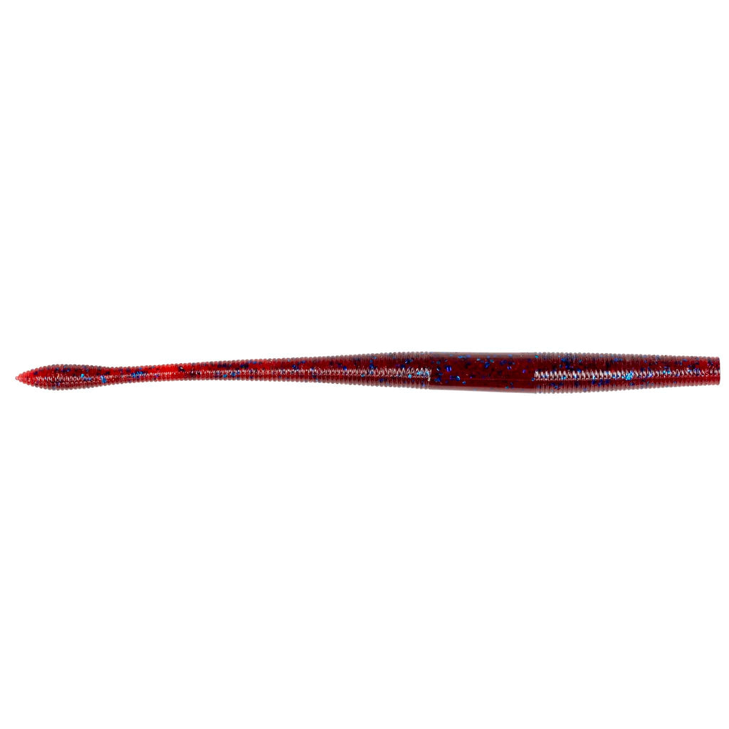 Fishing soft plastic worm lure, red and purple speckled body