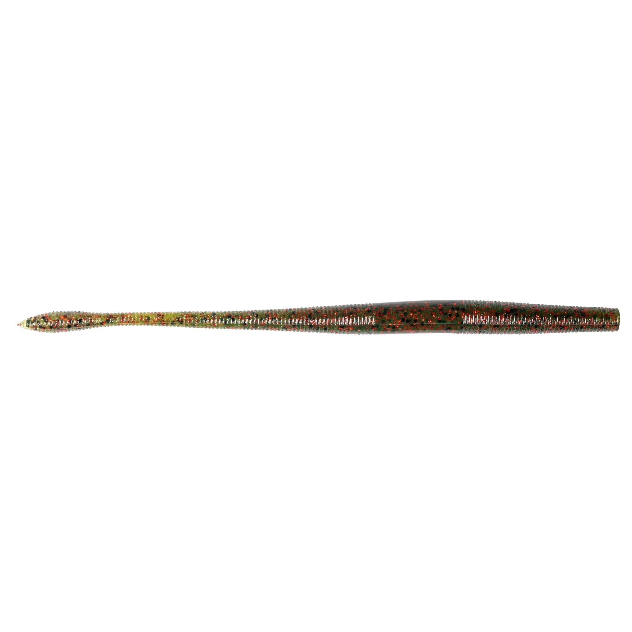 Fishing soft plastic worm lure, olive green speckled body