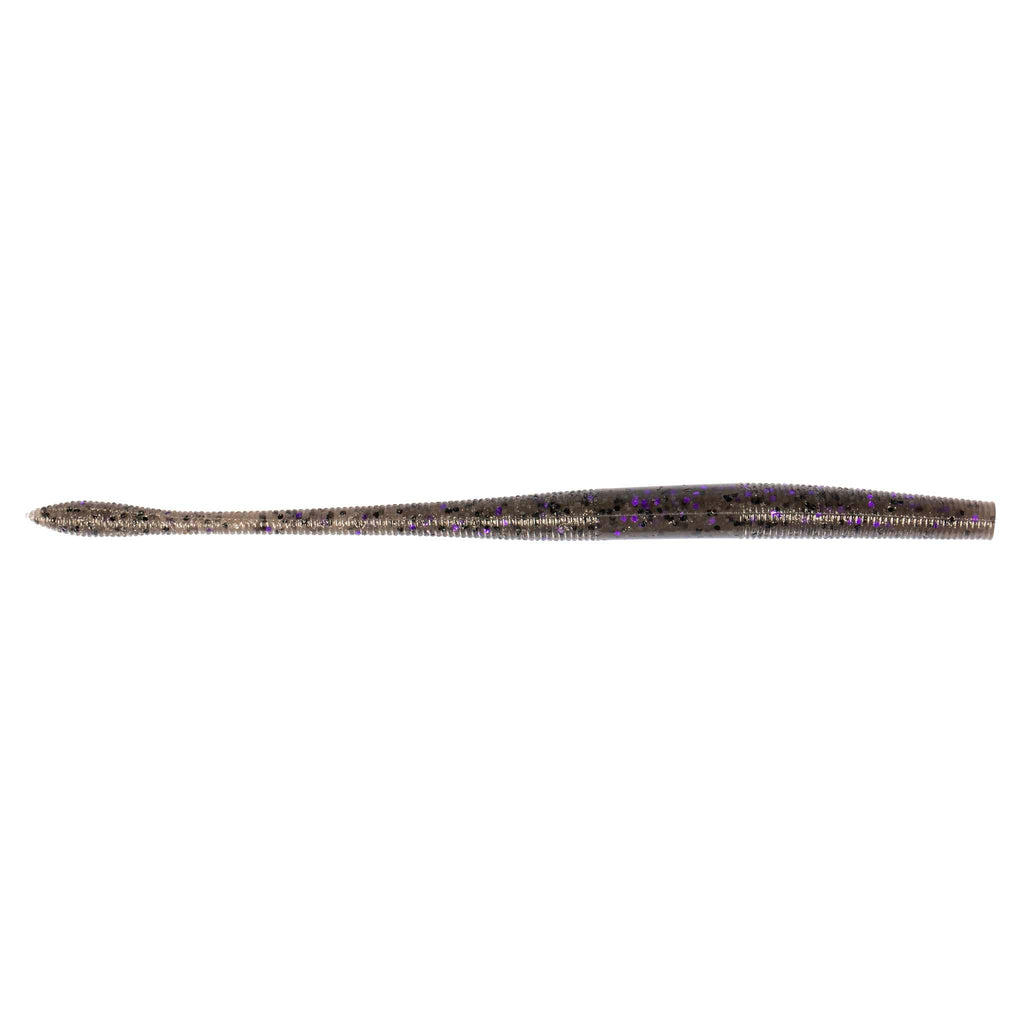 Fishing soft plastic worm lure, gray and purple speckled body