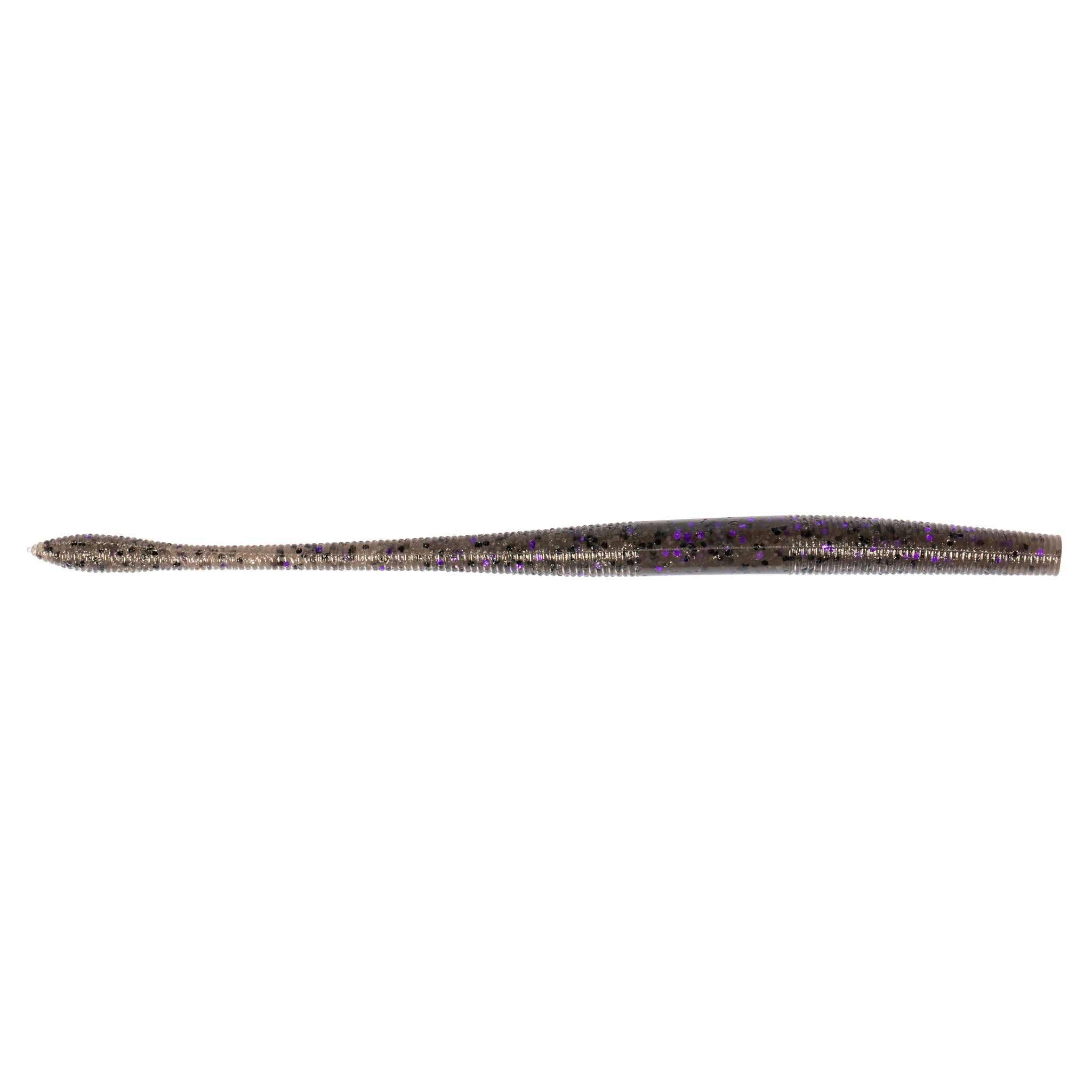 Fishing soft plastic worm lure, gray and purple speckled body