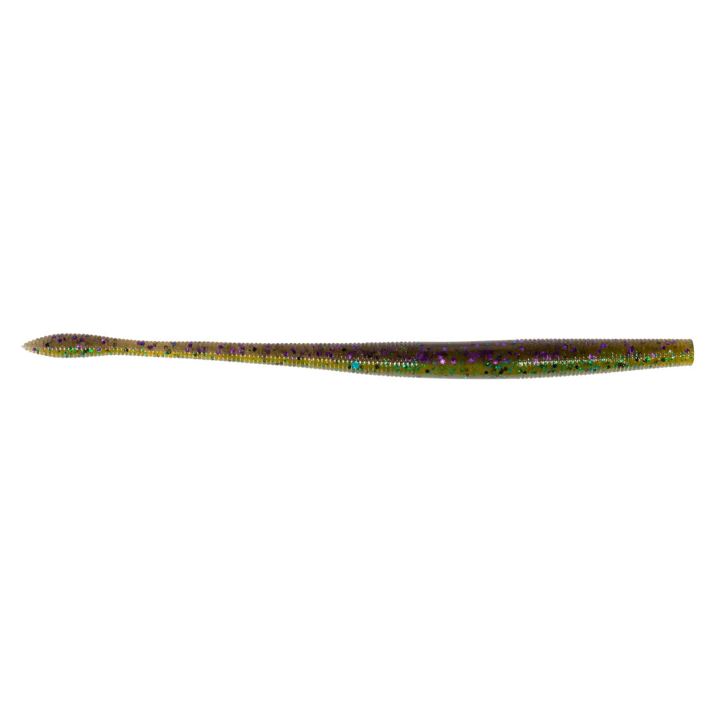 Fishing soft plastic worm lure, chartreuse and multicolor speckled body