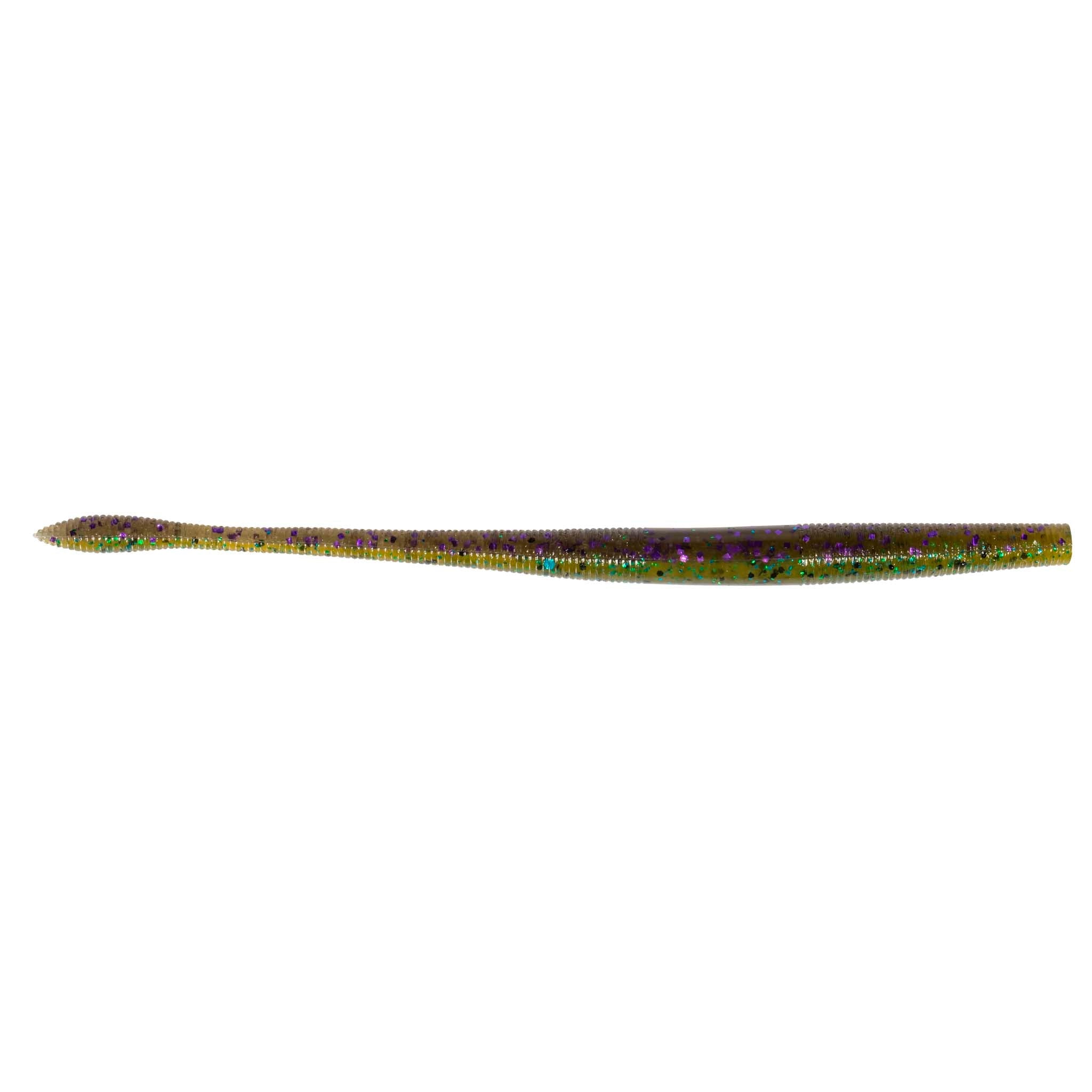 Fishing soft plastic worm lure, chartreuse and multicolor speckled body