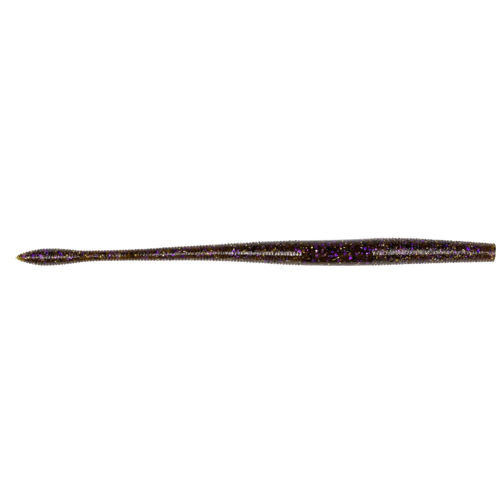 Fishing soft plastic worm lure, dark purple speckled body