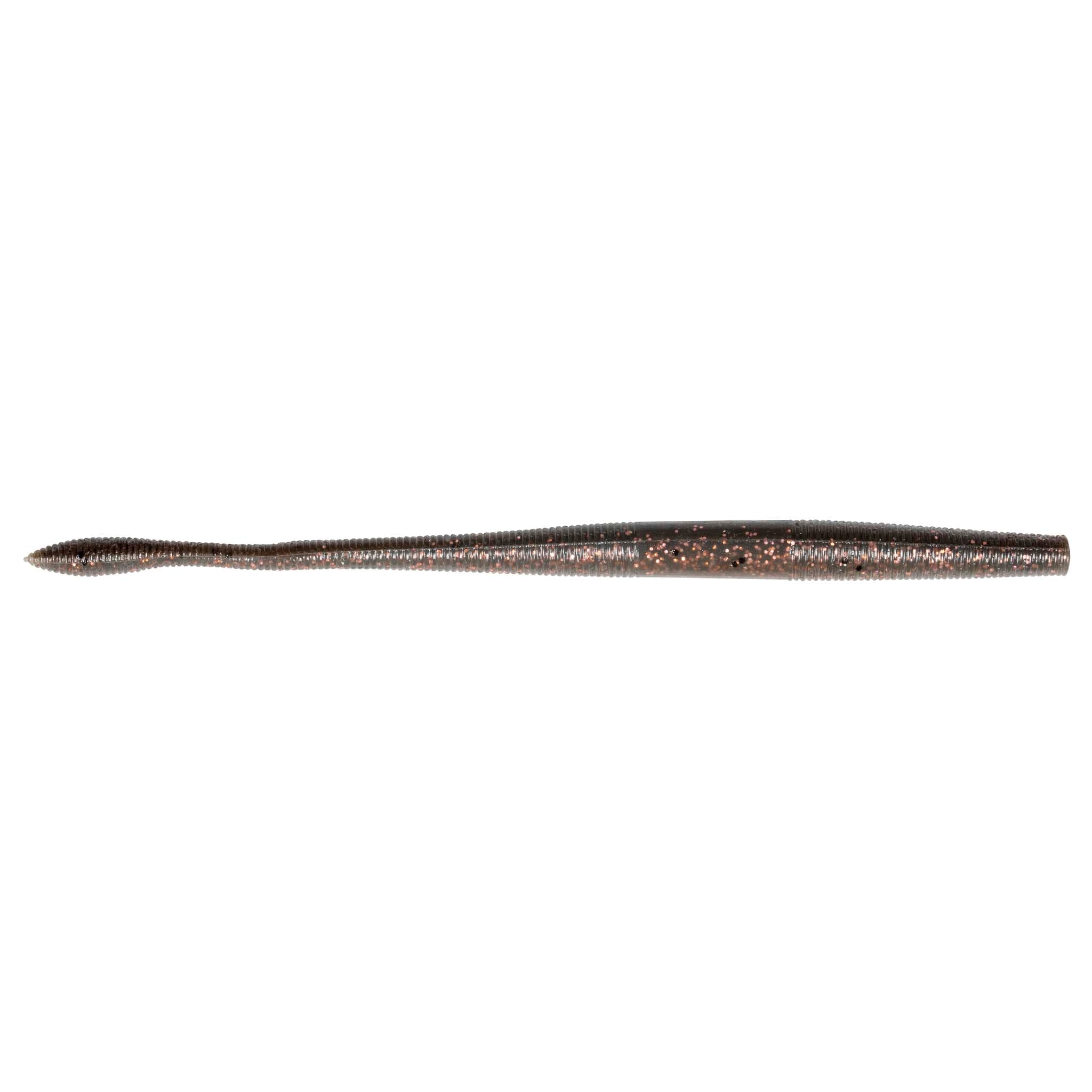 Fishing soft plastic worm lure, brown-gray speckled body