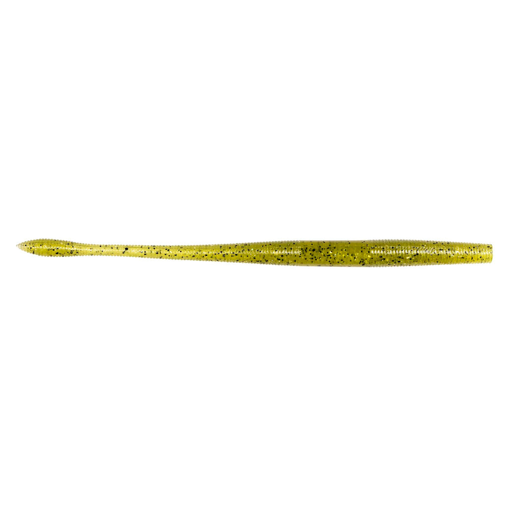 Fishing soft plastic worm lure, yellow-green speckled body
