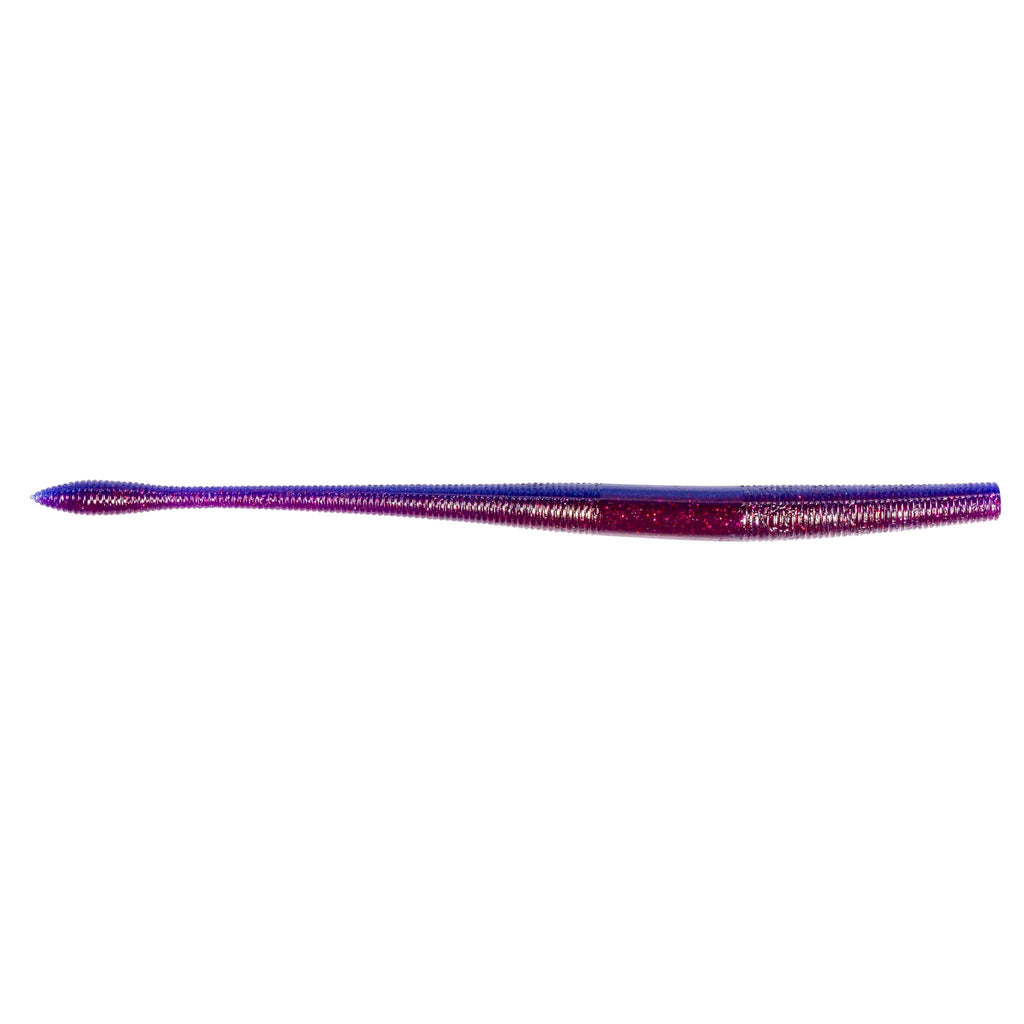Fishing soft plastic worm lure, blue and red speckled body