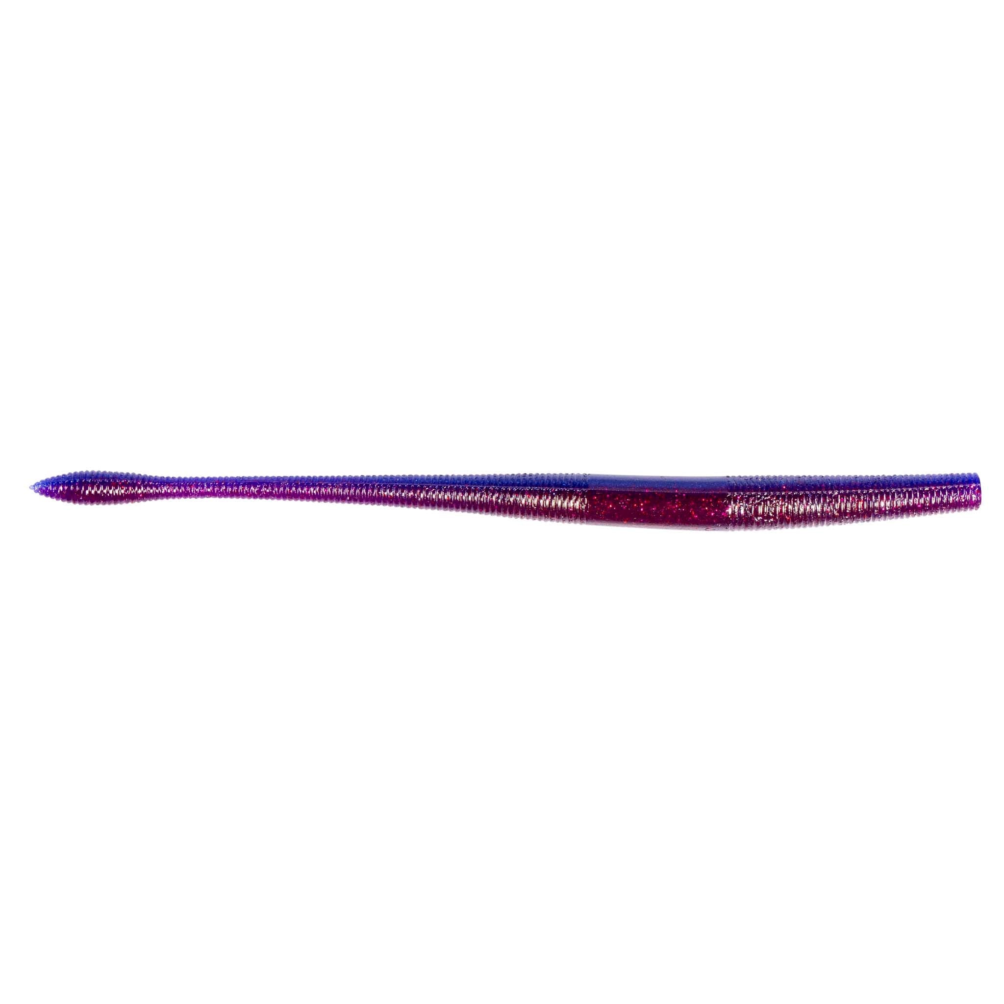 Fishing soft plastic worm lure, blue and red speckled body