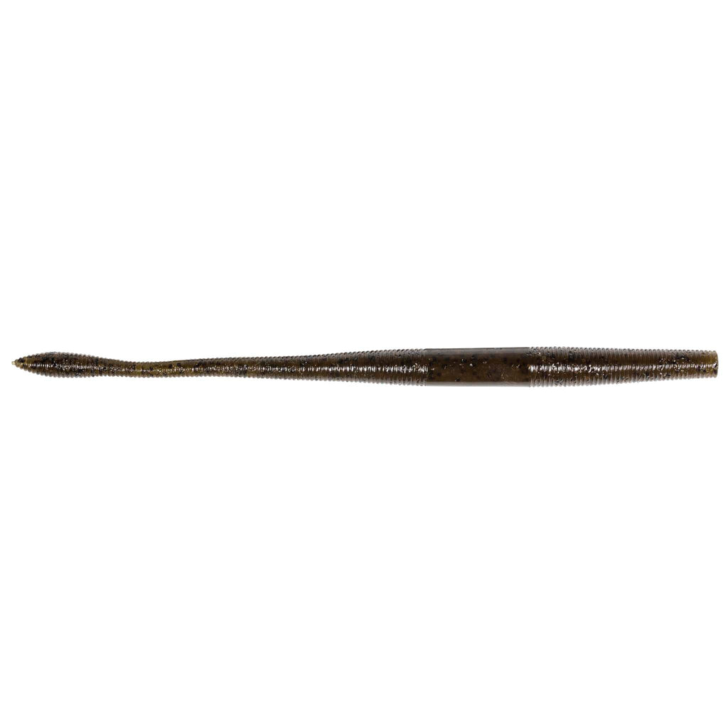 Fishing lure worm bait, long dark brown/green with subtle speckle
