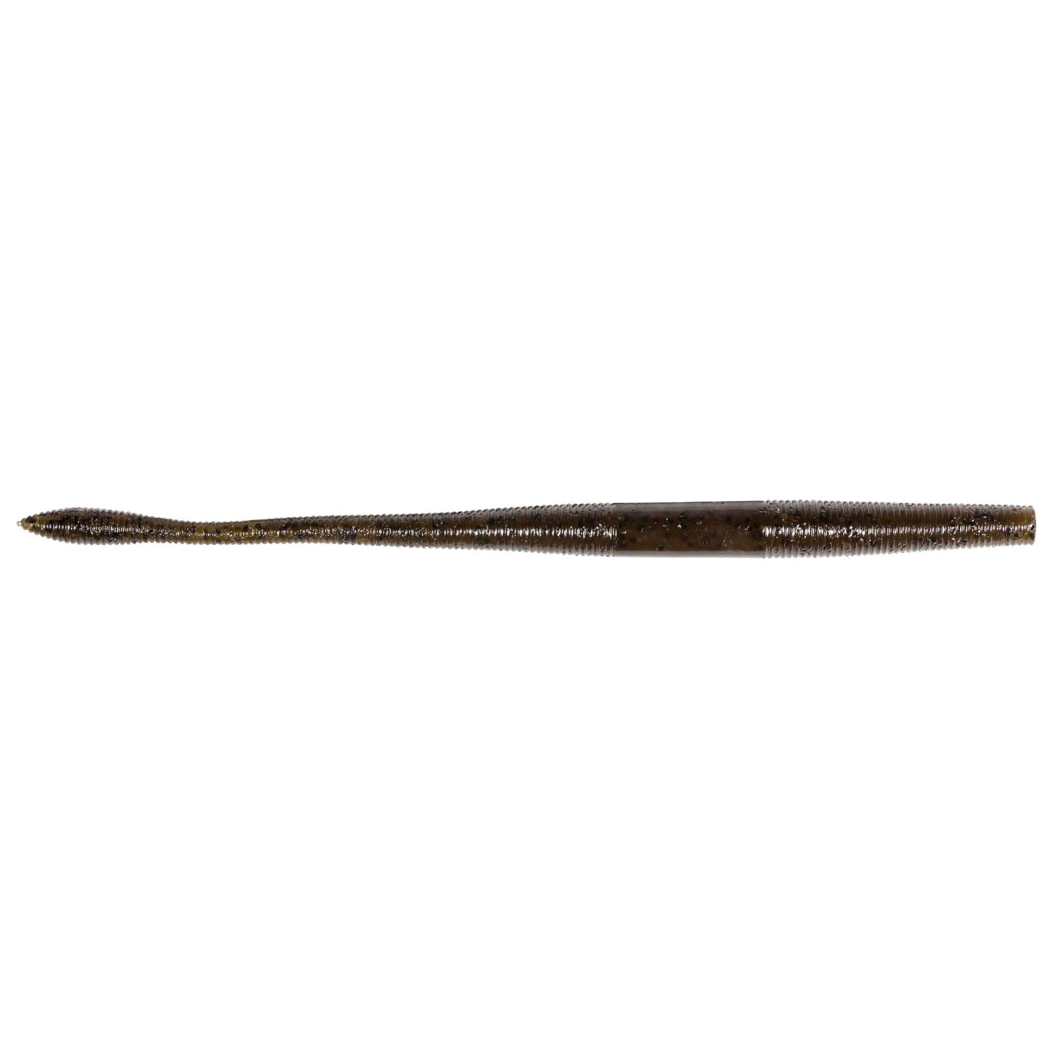 Fishing lure worm bait, long dark brown/green with subtle speckle
