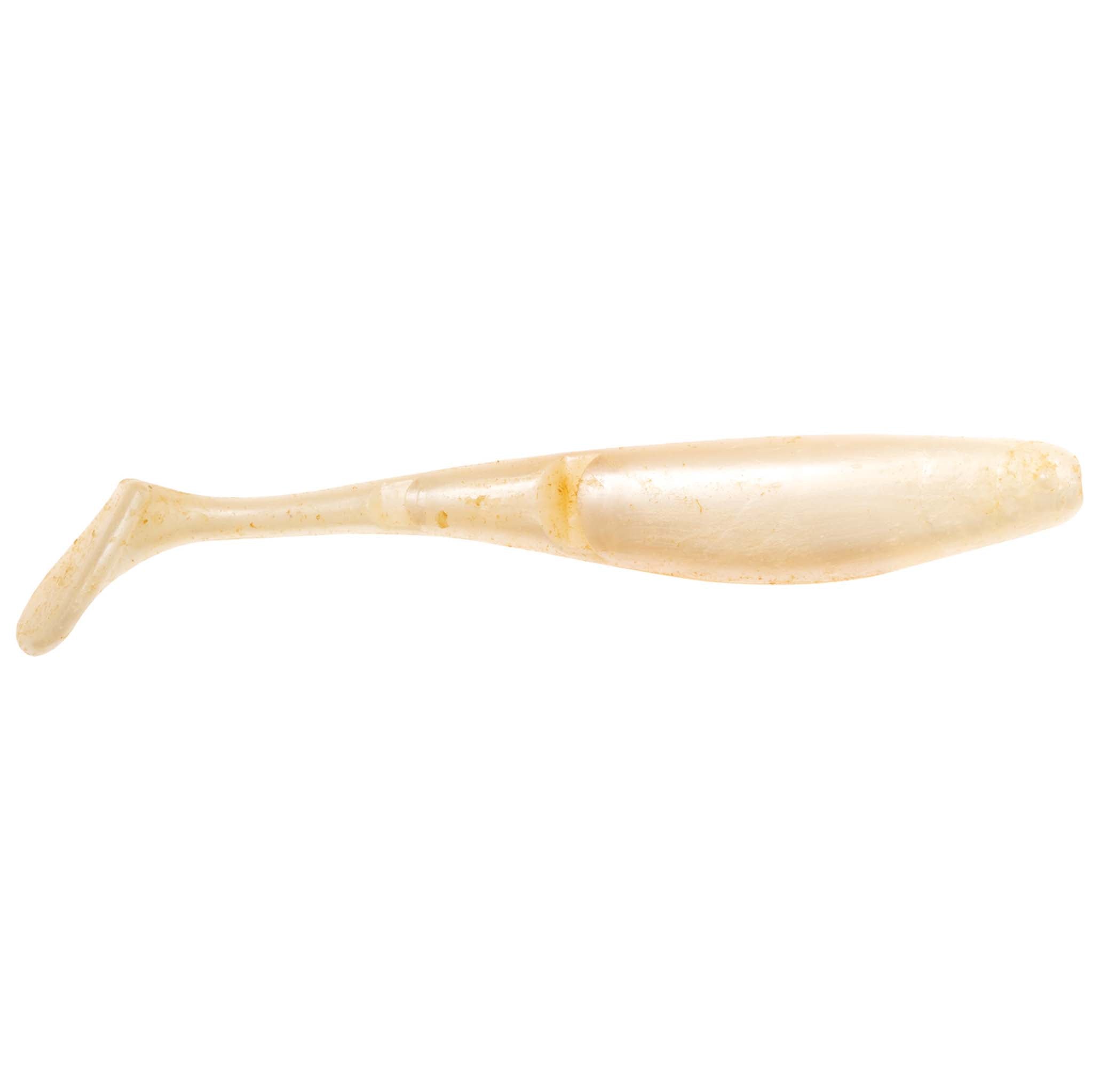 Clear pale cream paddle-tail fishing lure with subtle specks and fin tail