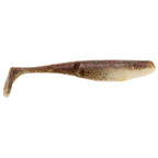 Brown-speckled cream paddle-tail fishing lure with mottled back and fin tail