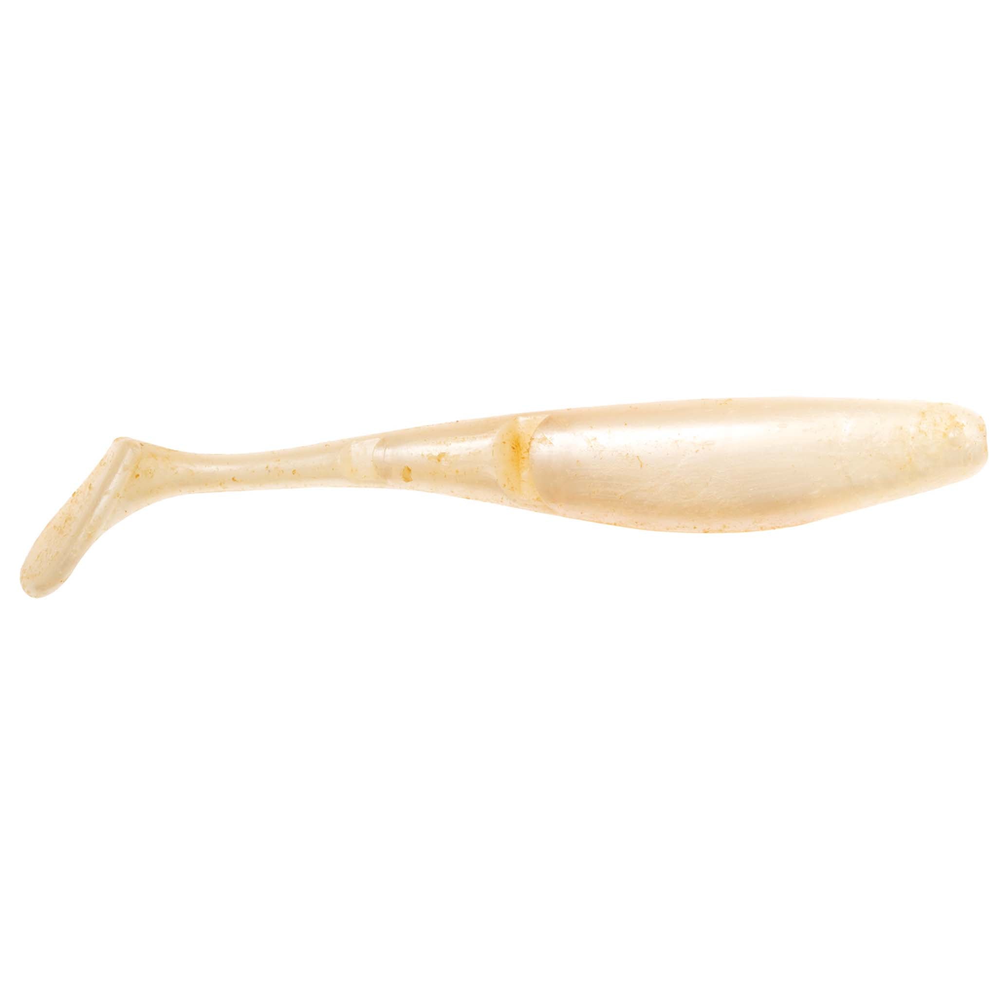 Clear cream paddle-tail fishing lure with subtle speckles and fin tail