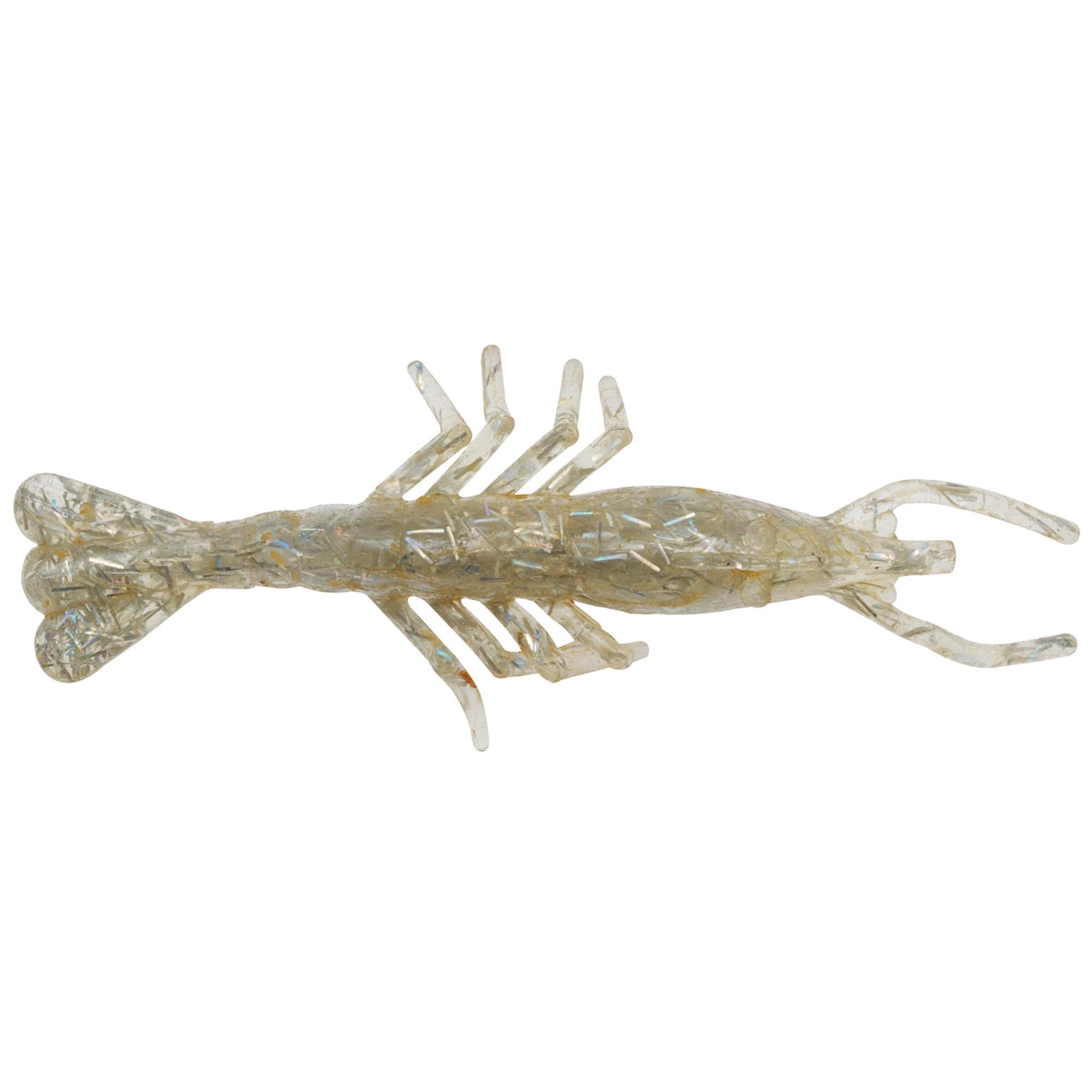 Scented shrimp lure in clear translucent with pale gold legs and fan tail antennae