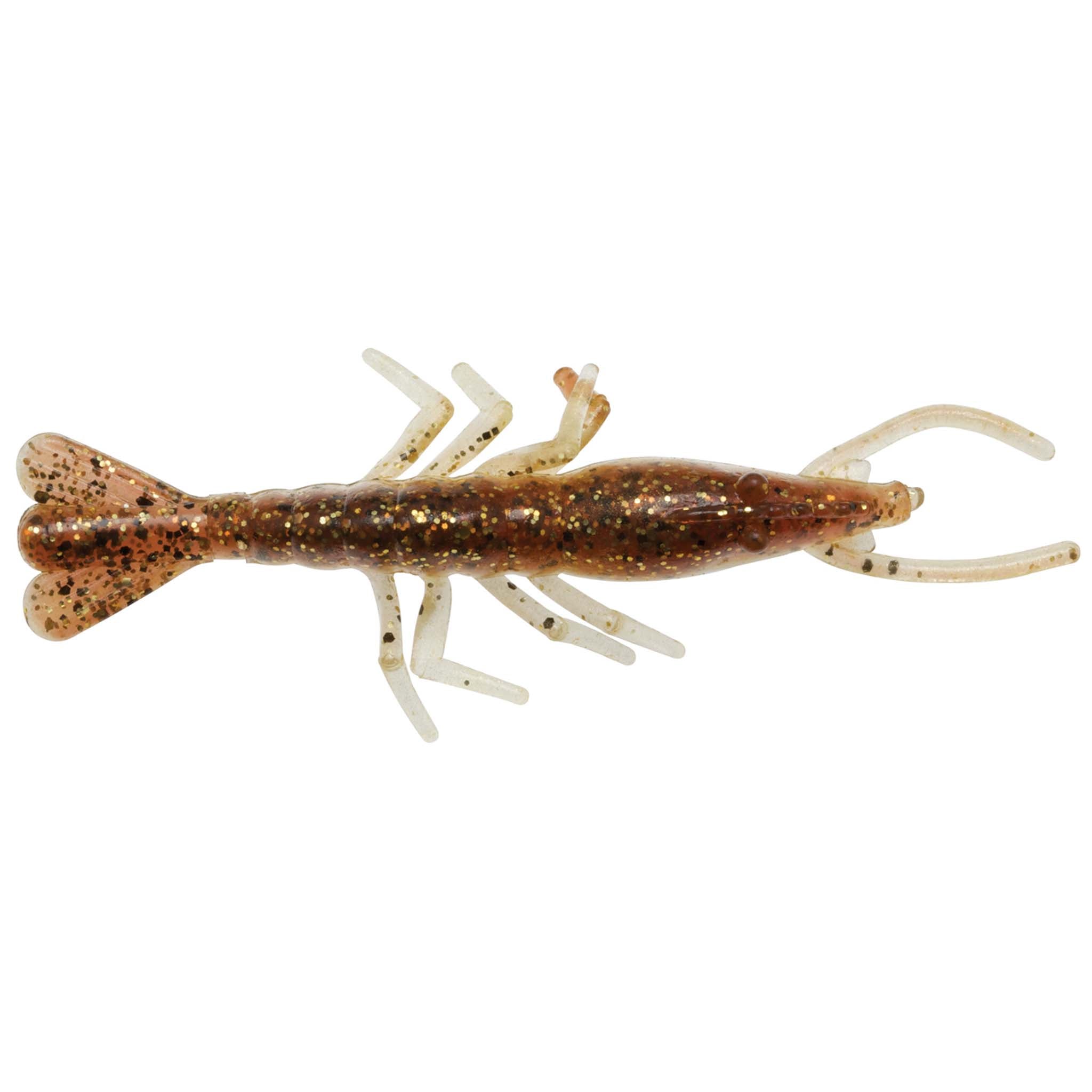 Scented shrimp lure in warm brown speckled with light legs and curved antennae
