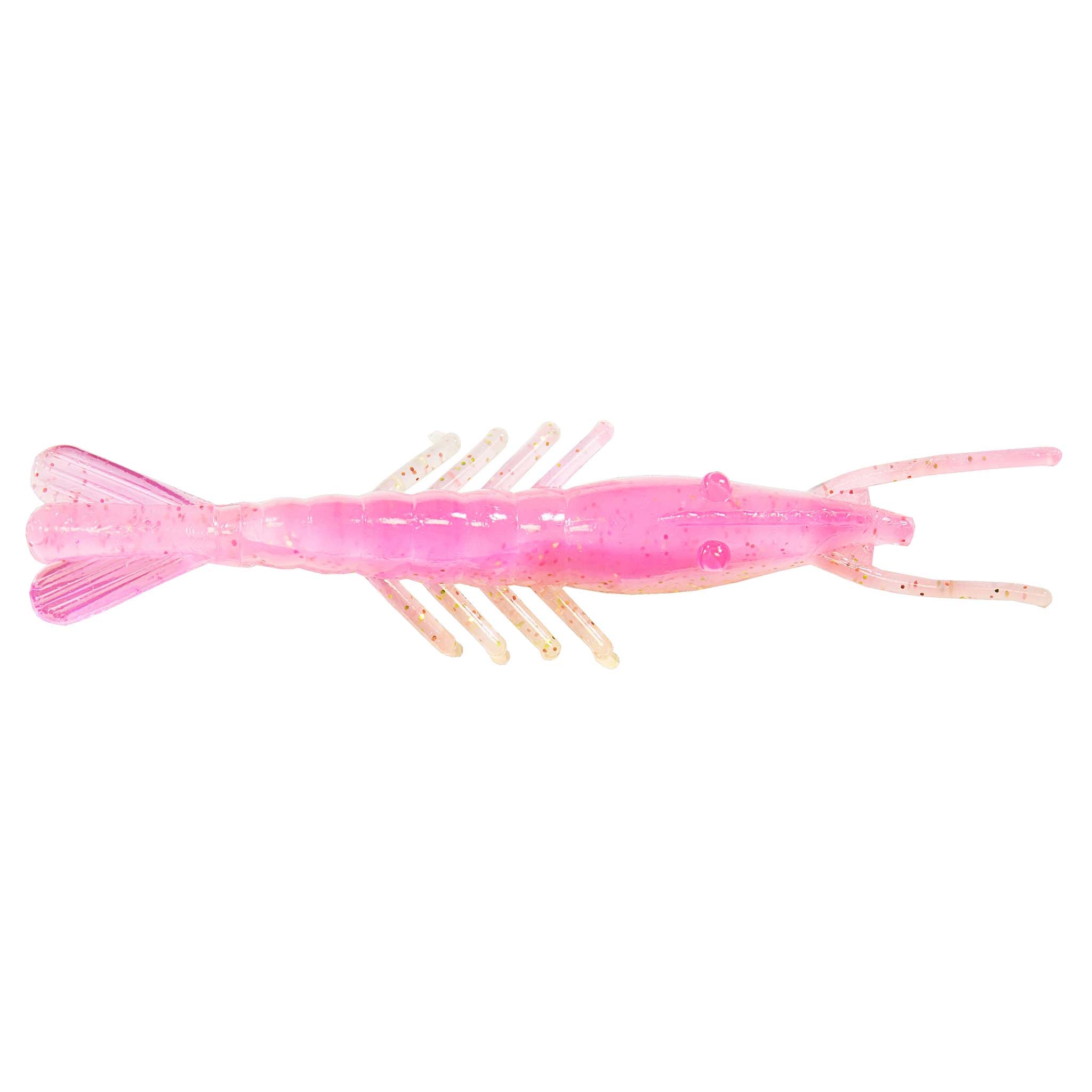 Scented shrimp lure in translucent pink with pink legs and long antennae