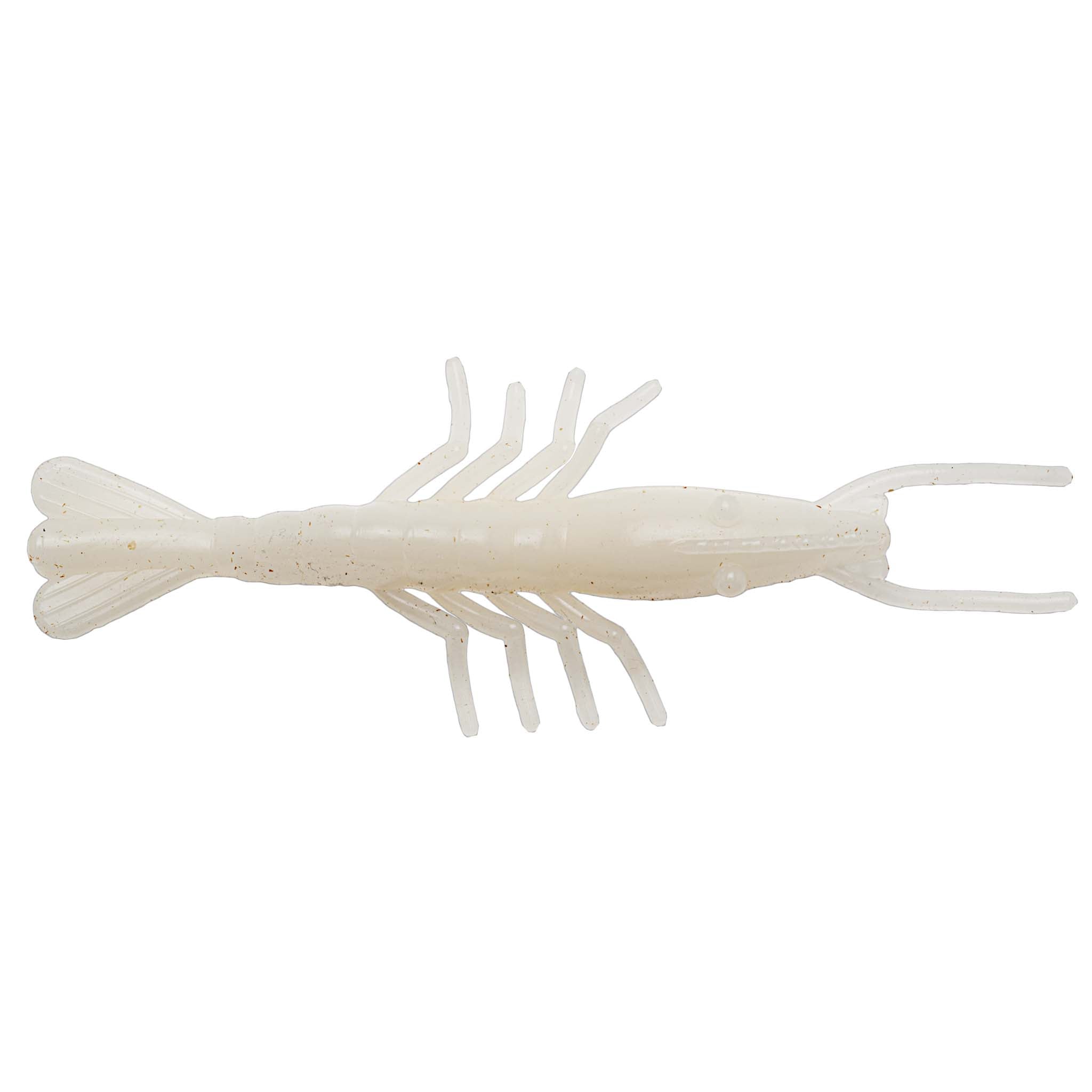 Scented shrimp lure in translucent white with pale gray shimmer tentacles
