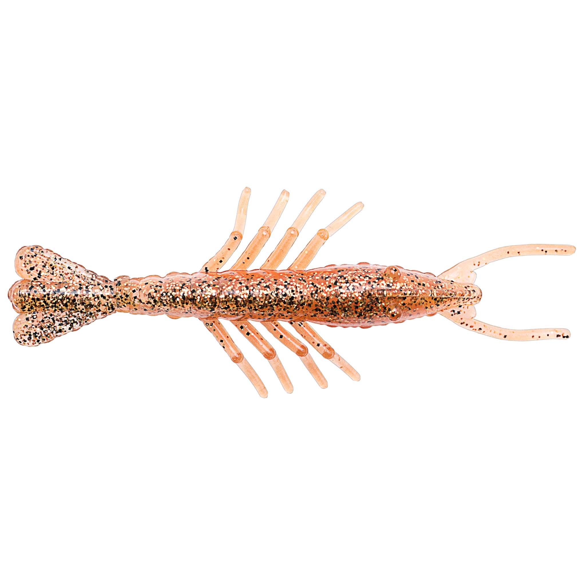 Scented shrimp lure in orange glitter with light peach tentacles and tail