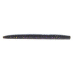 Soft plastic fishing lure in dark gray with purple iridescent flecks