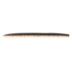 Soft plastic fishing lure in pale tan with black speckles and striping