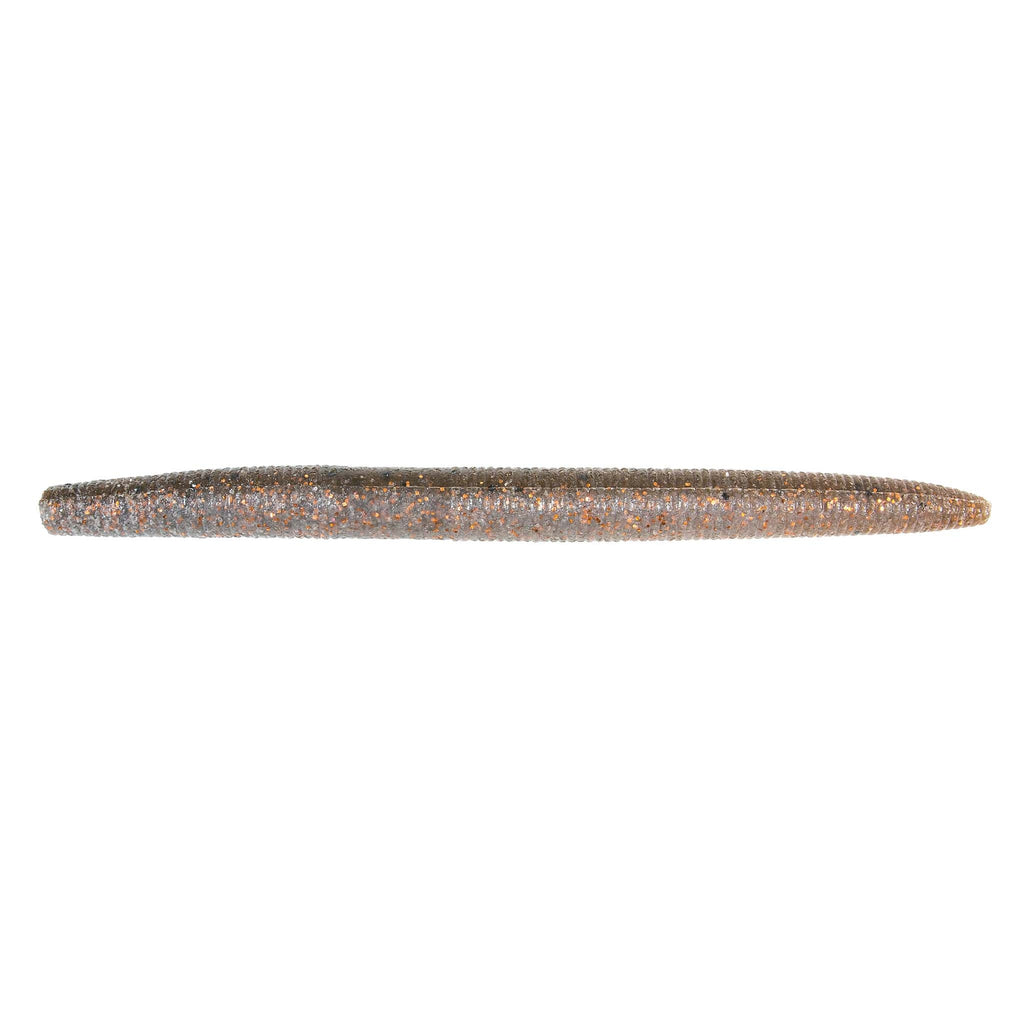 Light gray-brown speckled soft fishing lure with tapered worm-like body