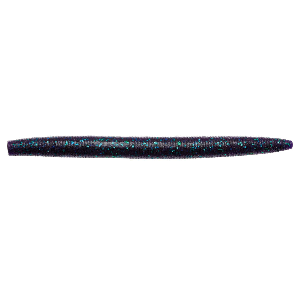 ZinkerZ fishing lure, slender dark blue bait with teal speckles and tapered ends.