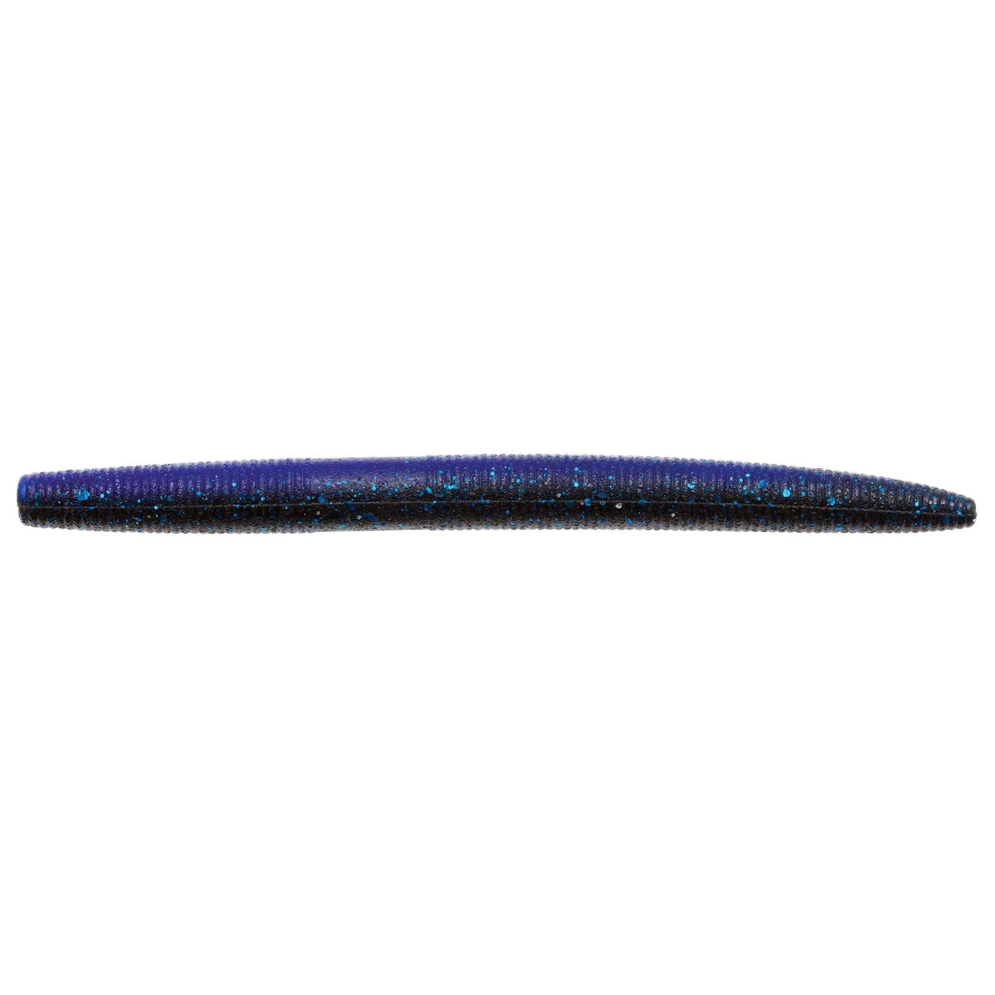 Blue speckled soft fishing lure with tapered worm-like body