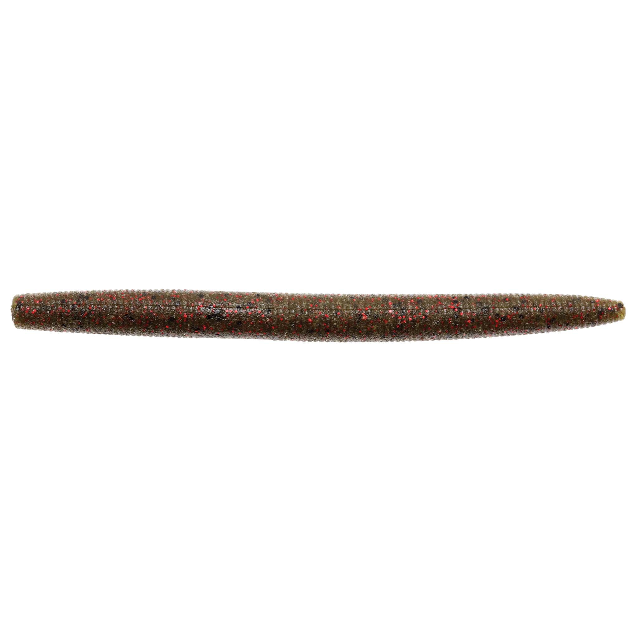 Dark brown speckled soft fishing lure with tapered worm-like body