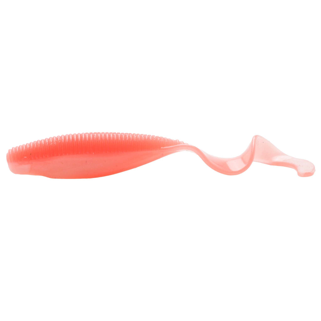 Scented curly tail fishing lure, light pink body with curled tail cutout