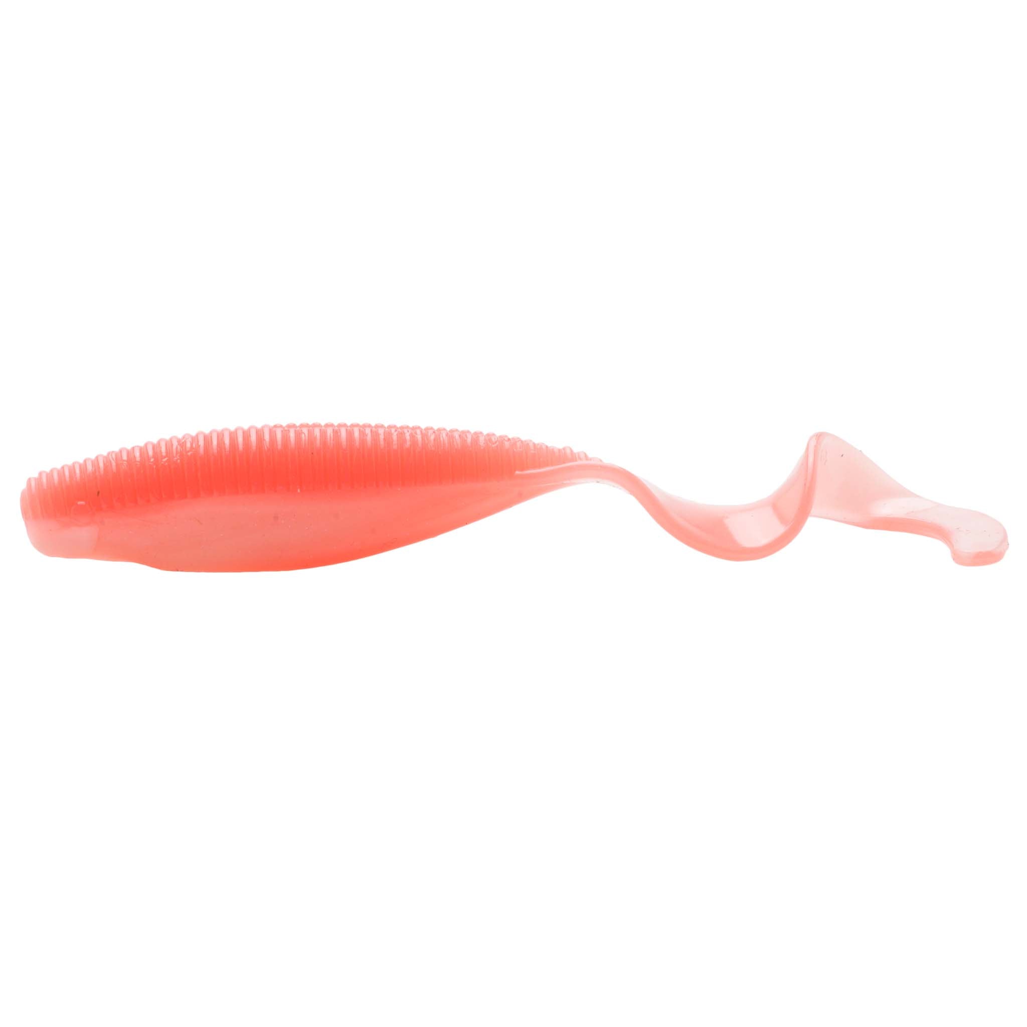 Scented curly tail fishing lure, light pink body with curled tail cutout