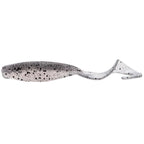Scented curly tail fishing lure, silver-gray speckled body with curled tail